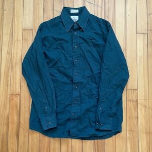 Viyella Wool Blend Button Up Shirt Dark Teal Medium Long Sleeve Made in Canada